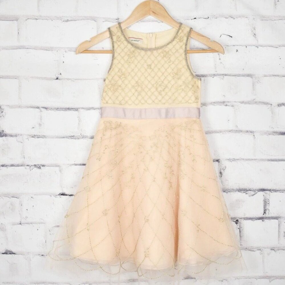 Girls Formal Beaded Blush Rose Gold Flower Girl Wedding Party Dress XS 4/5